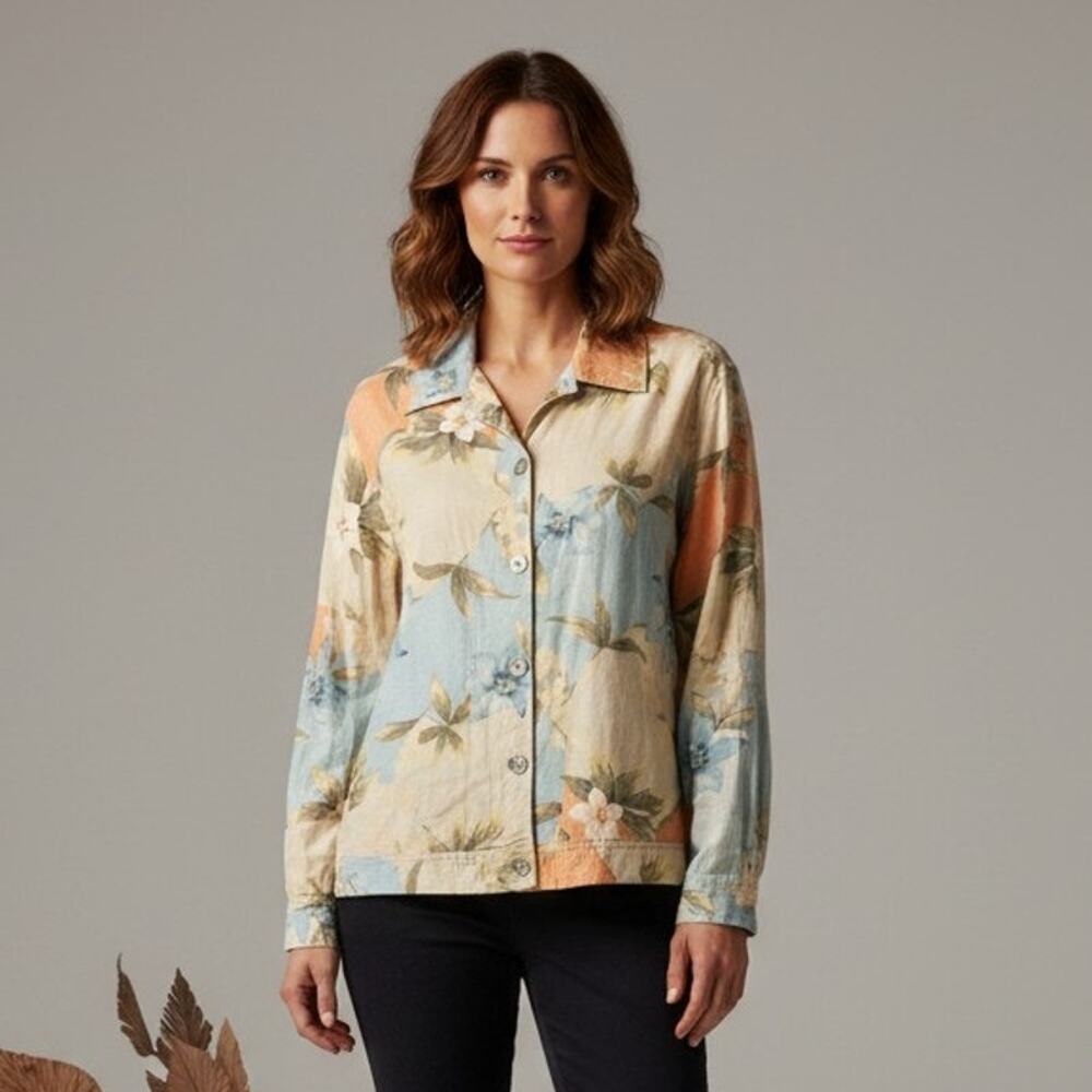 VTG National Silk Jacket Womens Size L Floral Print Lined Boho Vacay Cottagecore